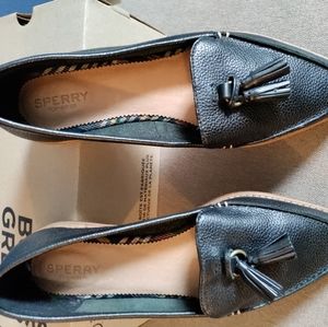 SPERRY Saybrook Womens Black Pebbled Leather Pointed Toe Tassel Loafers
